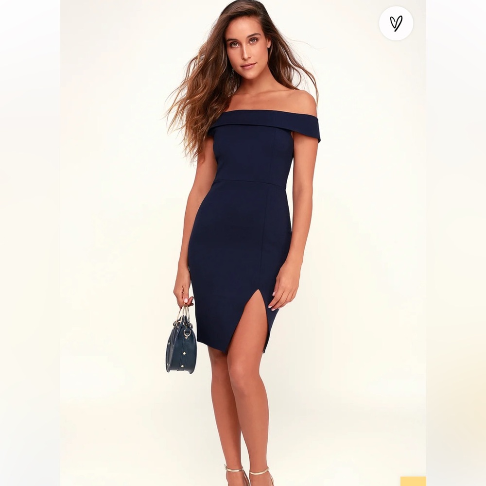 Lulus Way Of Love Navy Blue Off-the-Shoulder Bodycon Dress
